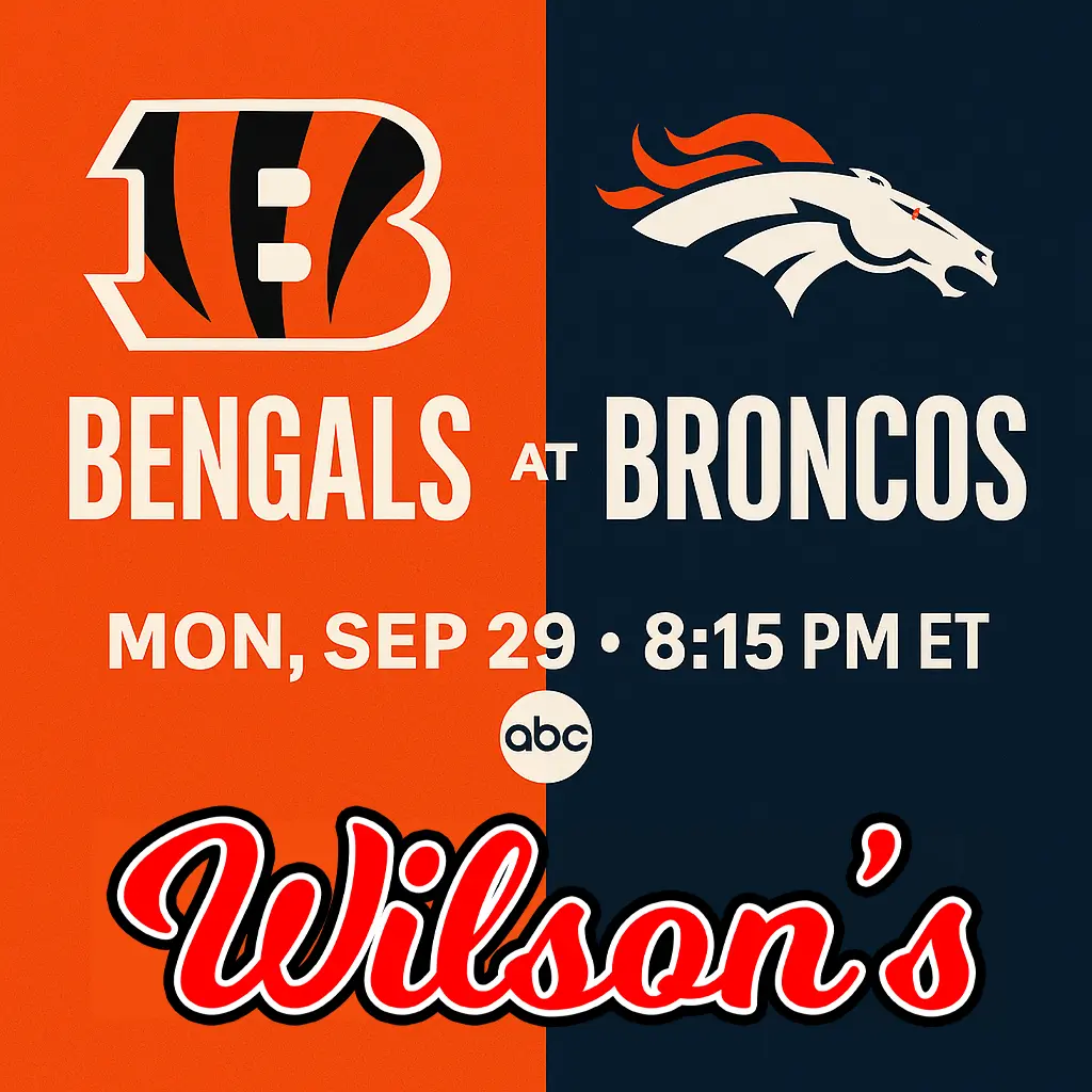 Cincinnati Bengals vs Denver Broncos Hilliard Monday Night Football at Wilson’s Bar & Grill – beer bucket deals, open until end of game