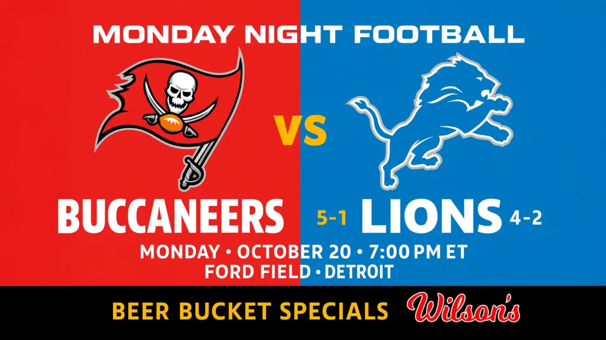 Monday Night Football watch party in Hilliard – Tampa Bay Buccaneers vs Detroit Lions at Wilson’s Bar & Grill