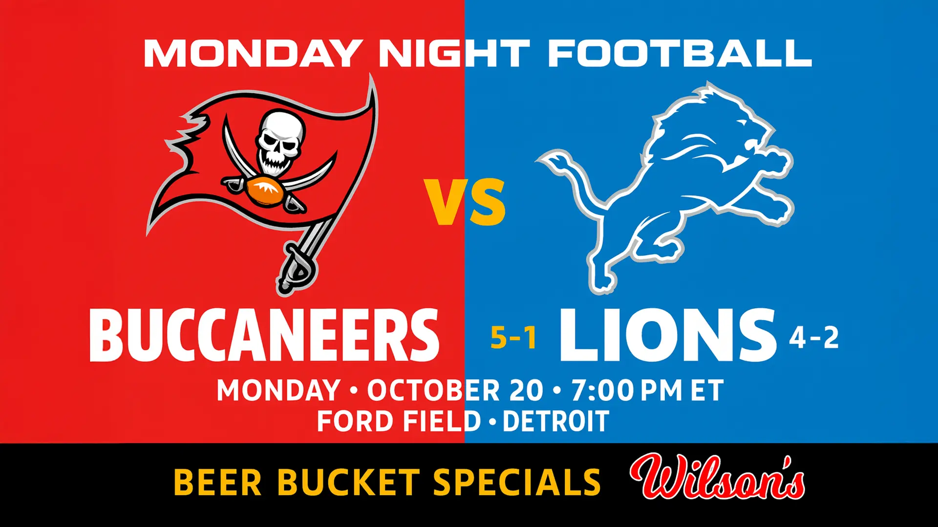 Featured image for “Tampa Bay Buccaneers vs Detroit Lions | Watch Live at Wilson’s Bar & Grill Hilliard”
