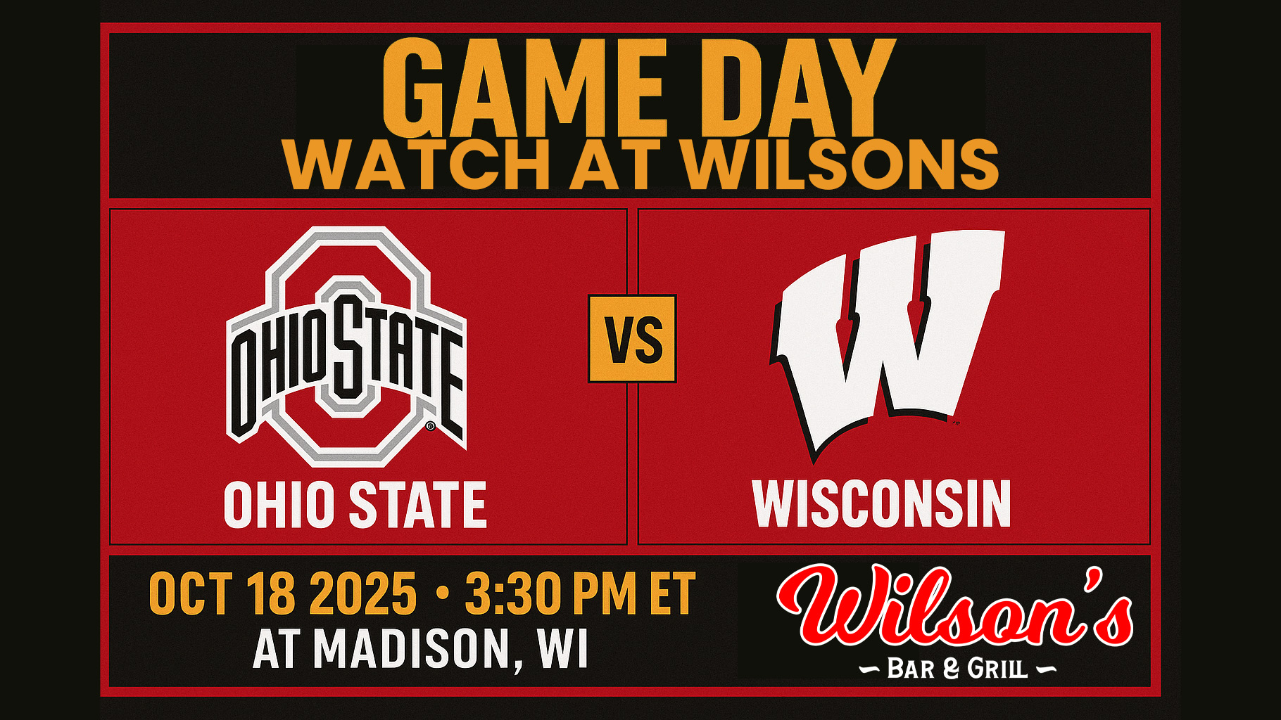 Featured image for “Ohio State vs Wisconsin Watch Party Hilliard | Wilson’s Bar & Grill”