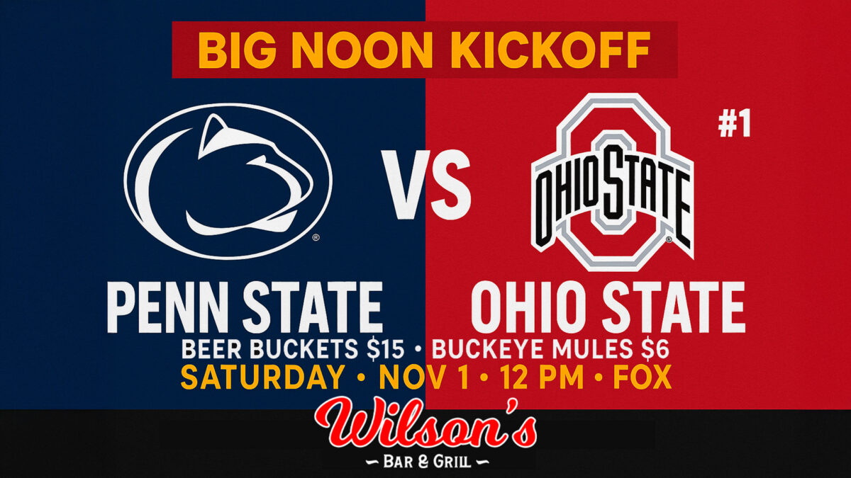 Fans at Wilson’s Bar & Grill in Hilliard watching the #2 Ohio State Buckeyes vs #7 Penn State Nittany Lions showdown.