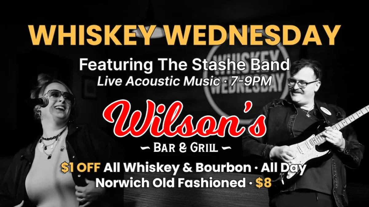 The Stashe Band performing live at Wilson’s Bar & Grill in Hilliard during Whiskey Wednesday, featuring $1 off whiskey and bourbon and $8 Norwich Old Fashioneds.