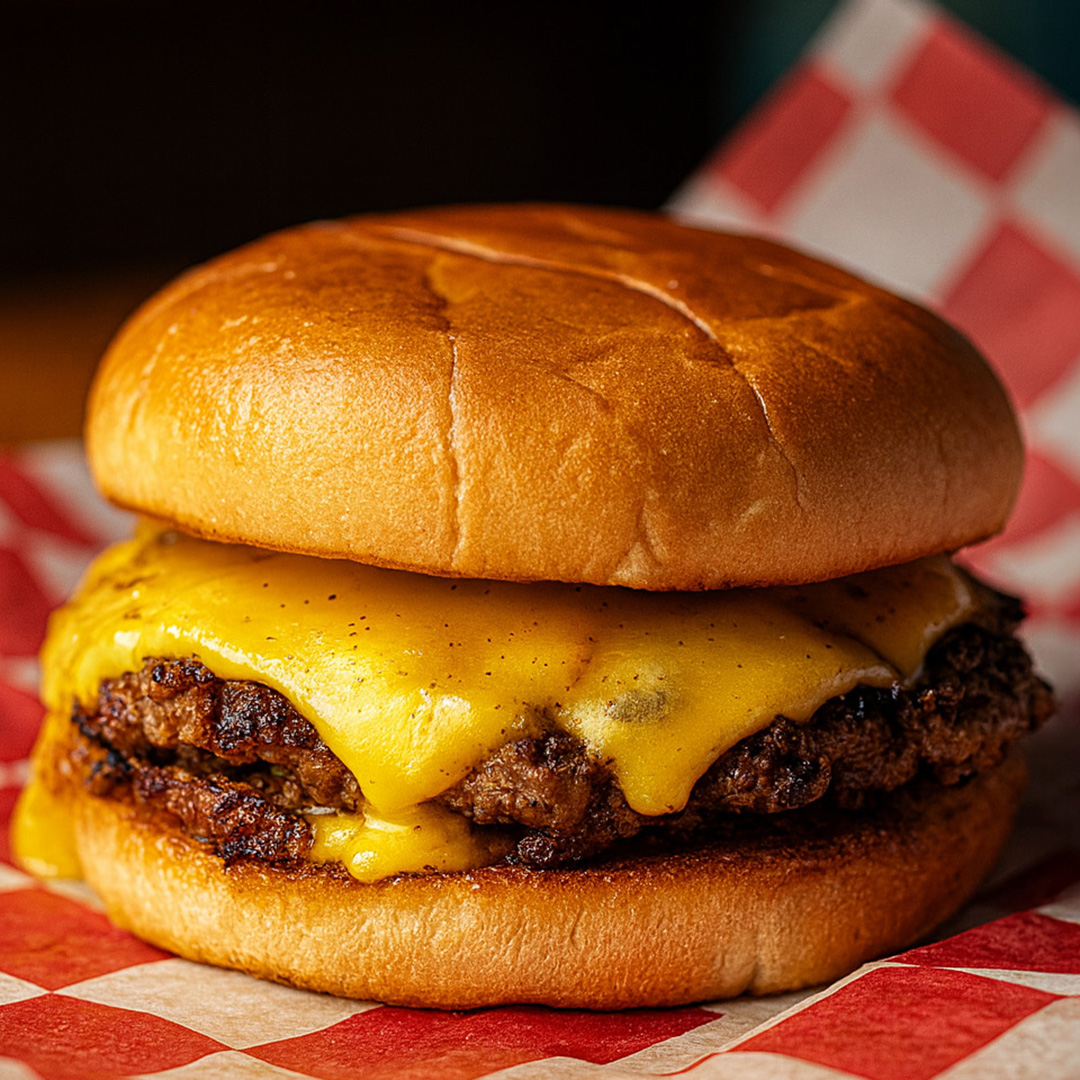 Deckhand smash burger with seasoned beef patty and melted American cheese on a toasted bun at Wilson’s Bar & Grill in Hilliard Ohio