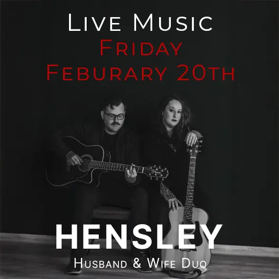 Hensley husband and wife acoustic duo performing live at Wilson’s Bar & Grill in Hilliard on February 20, 2026.