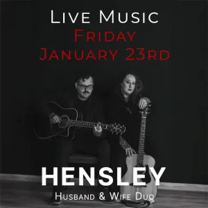 Hensley husband and wife acoustic duo performing live at Wilson’s Bar & Grill in Hilliard on January 23, 2026.