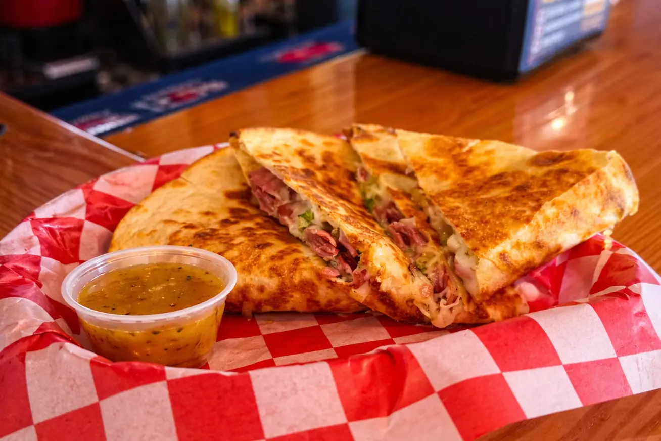 Italian quesadilla made with Italian sub meats and melted cheese served at a Hilliard Ohio bar and grill