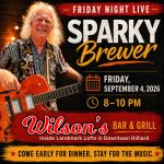 Sparky Brewer performing live music in Hilliard on September 4, 2026, from 8–10 PM at Wilson’s Bar & Grill.