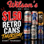 $1.50 Retro Can Thursday beer special at Wilson’s Bar & Grill in Hilliard