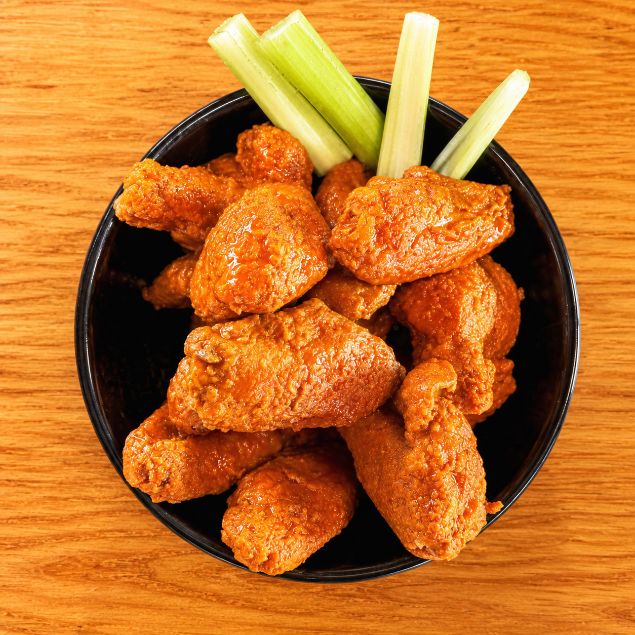 Overhead view of traditional Buffalo wings at Wilson’s Bar & Grill in Hilliard, Ohio