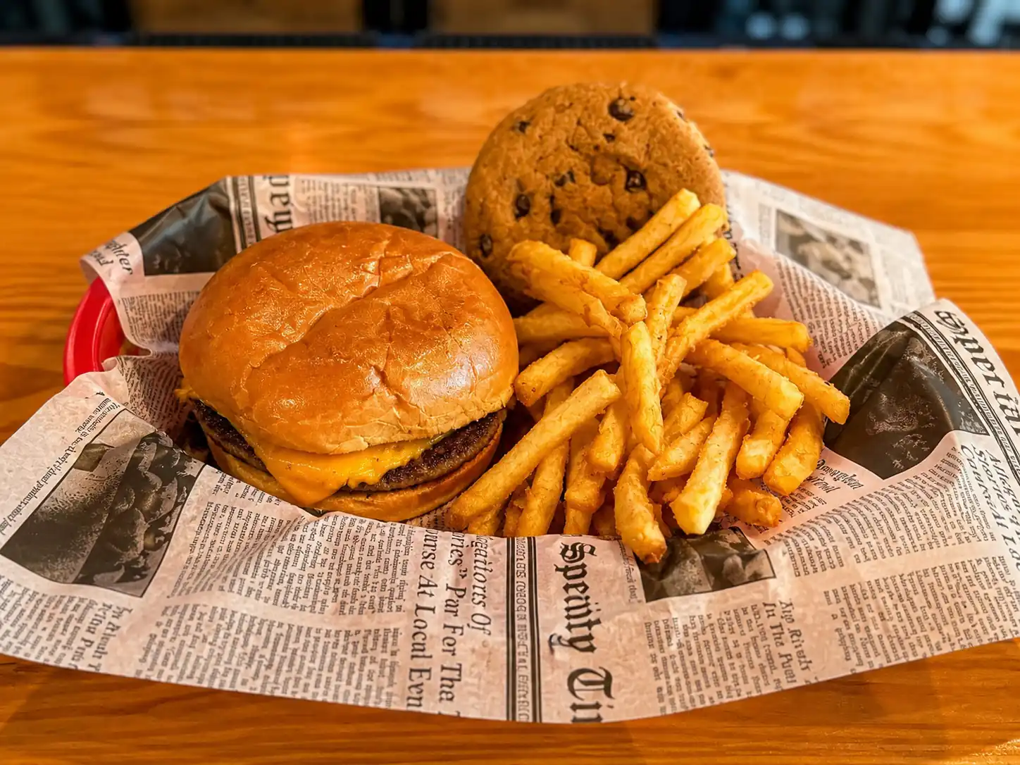 Kids burger meal with fries and a cookie at Wilson’s Bar & Grill in Hilliard, Ohio