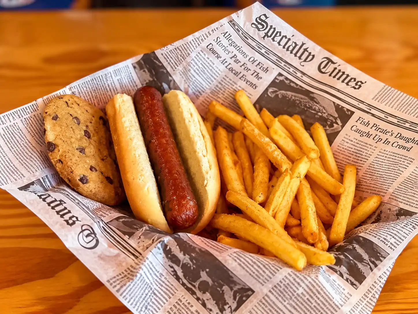 Kids hot dog meal with fries and a cookie at Wilson’s Bar & Grill in Hilliard, Ohio