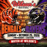 Bengals vs. Ravens at Wilson’s | October 25 at 1 PM Eastern, Hilliard, Ohio.
