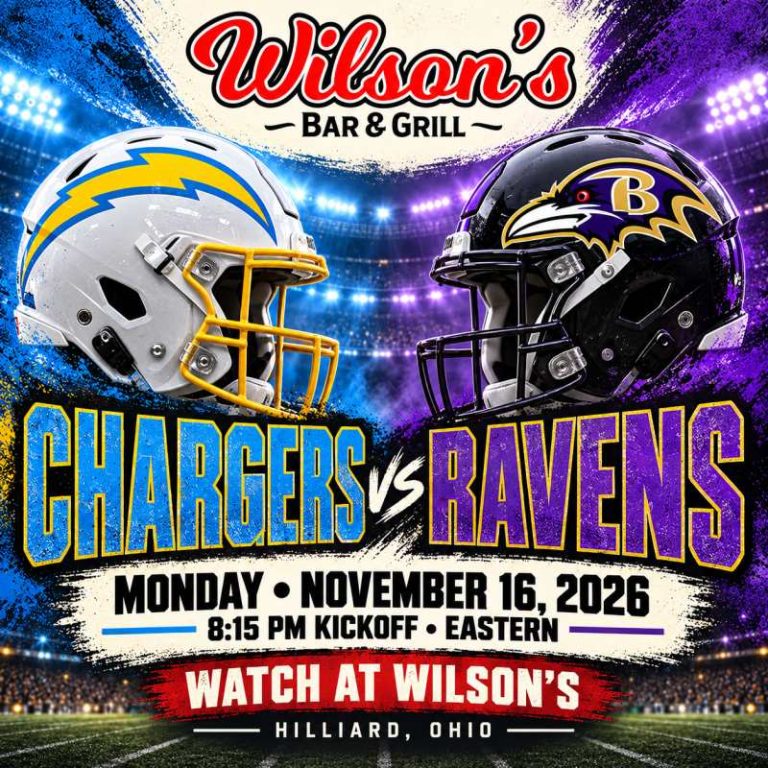 Chargers vs. Ravens at Wilson’s | November 16 at 8:15 PM Eastern, Hilliard, Ohio.