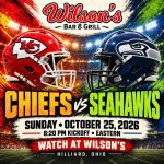 Chiefs vs. Seahawks at Wilson’s | October 25 at 8:20 PM Eastern, Hilliard, Ohio.