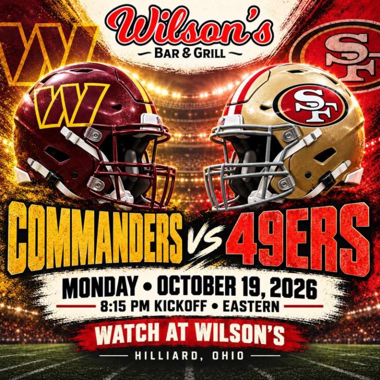 Commanders vs. 49ers at Wilson’s | October 19 at 8:15 PM Eastern, Hilliard, Ohio.