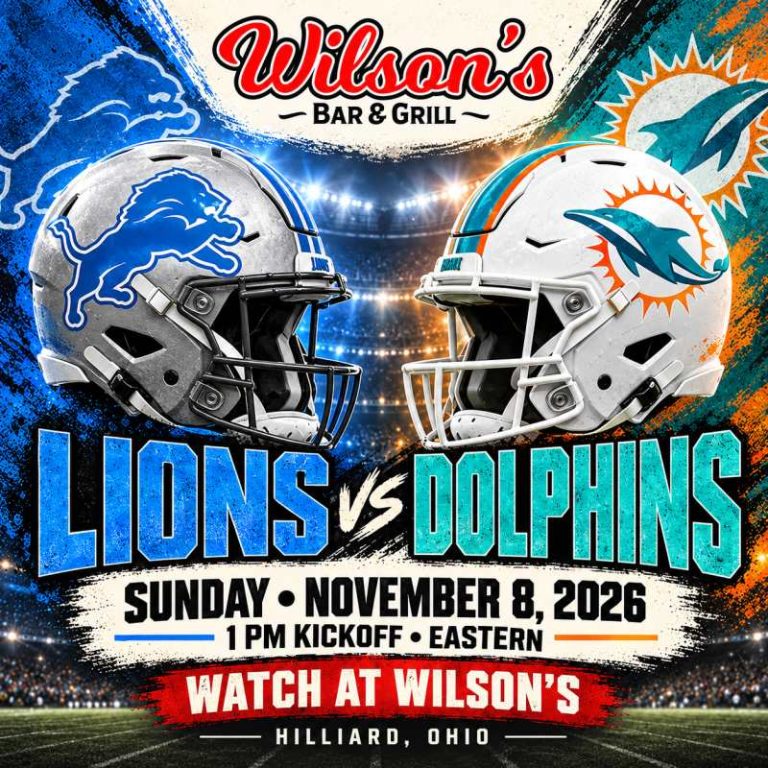 Lions vs. Dolphins at Wilson’s | November 8 at 1 PM Eastern, Hilliard, Ohio.