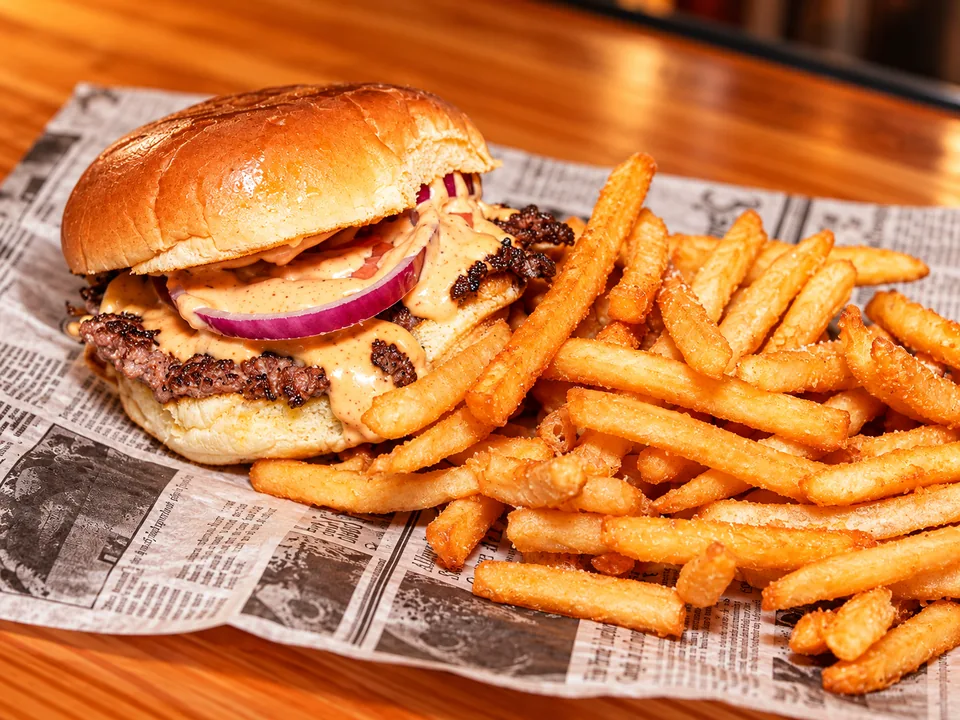 Jr. Deckhand burger with fries at Wilson’s Bar & Grill